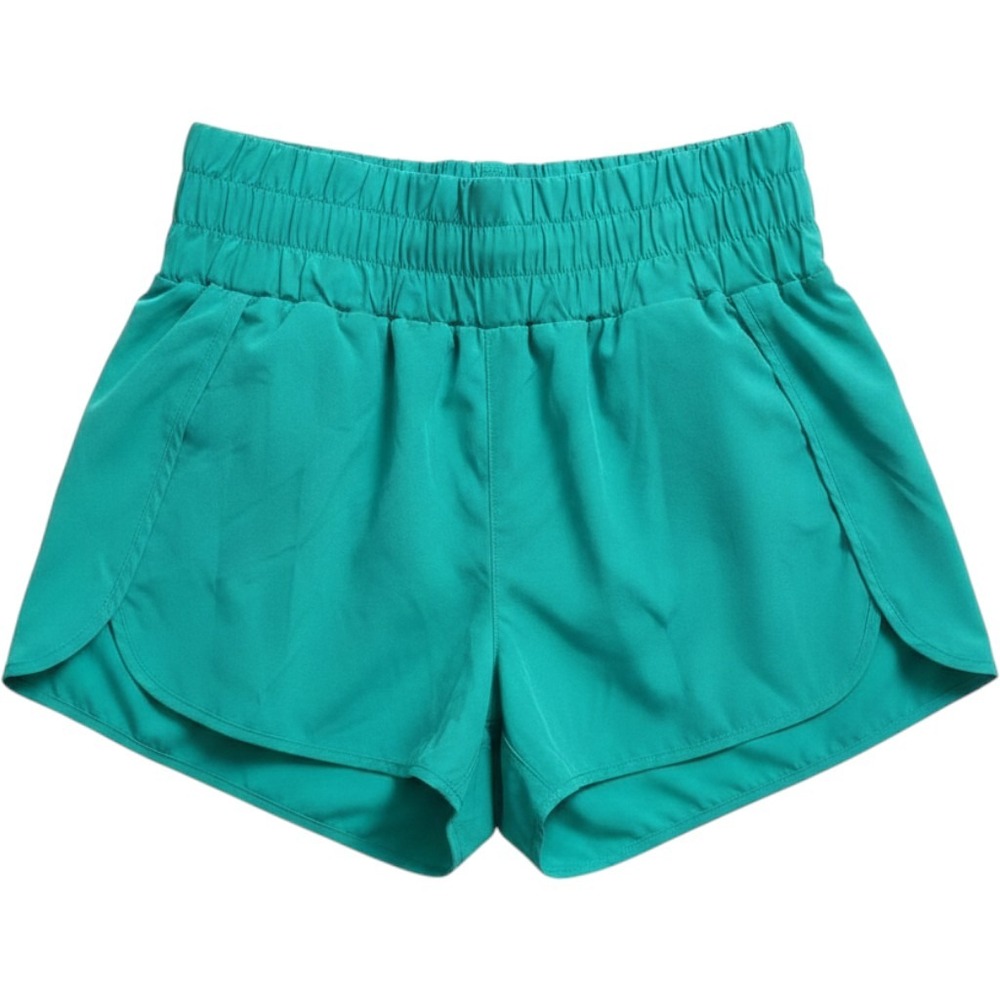 New In Womens Teal Green Smocked Waist Athletic Running Shorts NP70025 Large